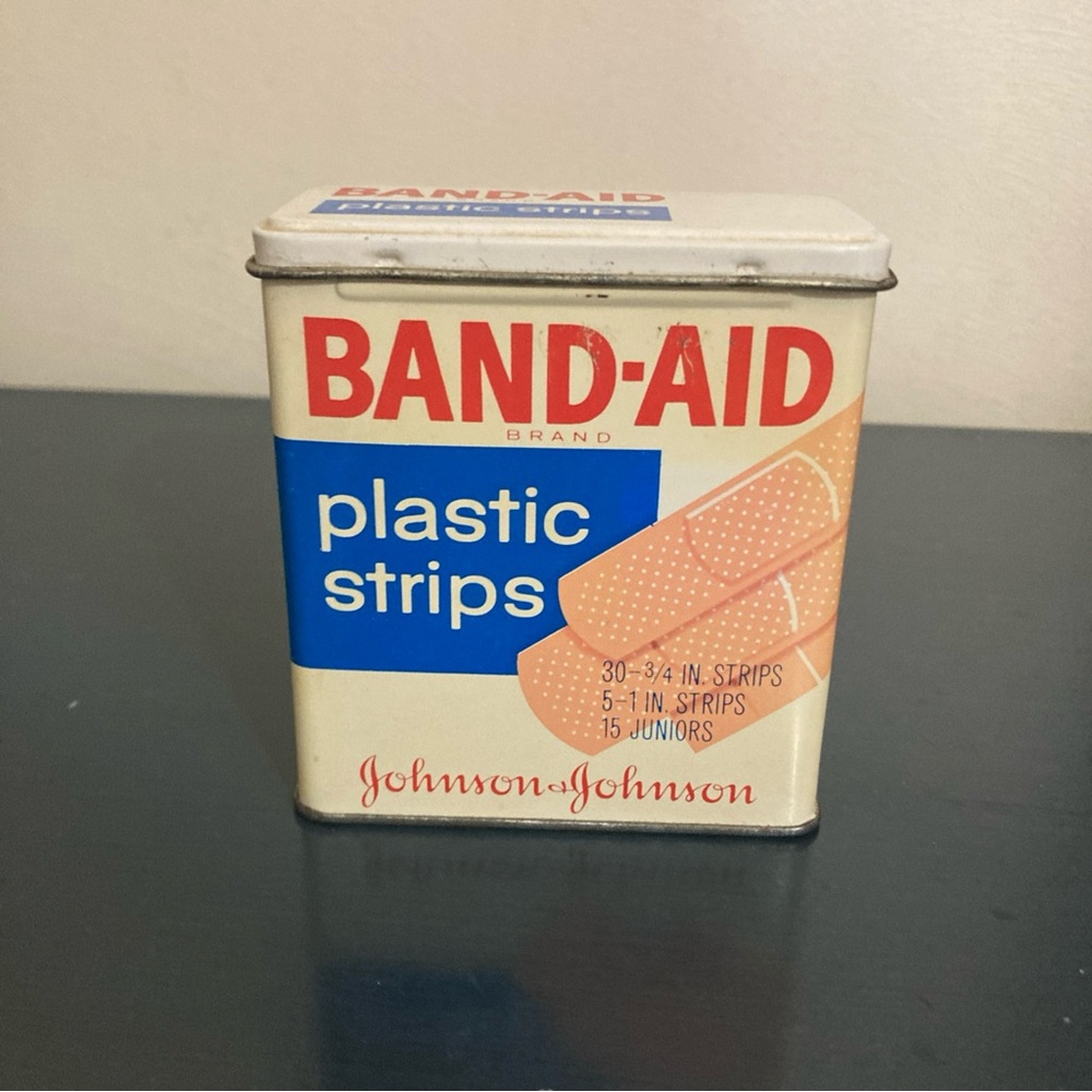 Vintage Johnson & Johnson Band-Aid Tin Red,white, Blue 3.5” High